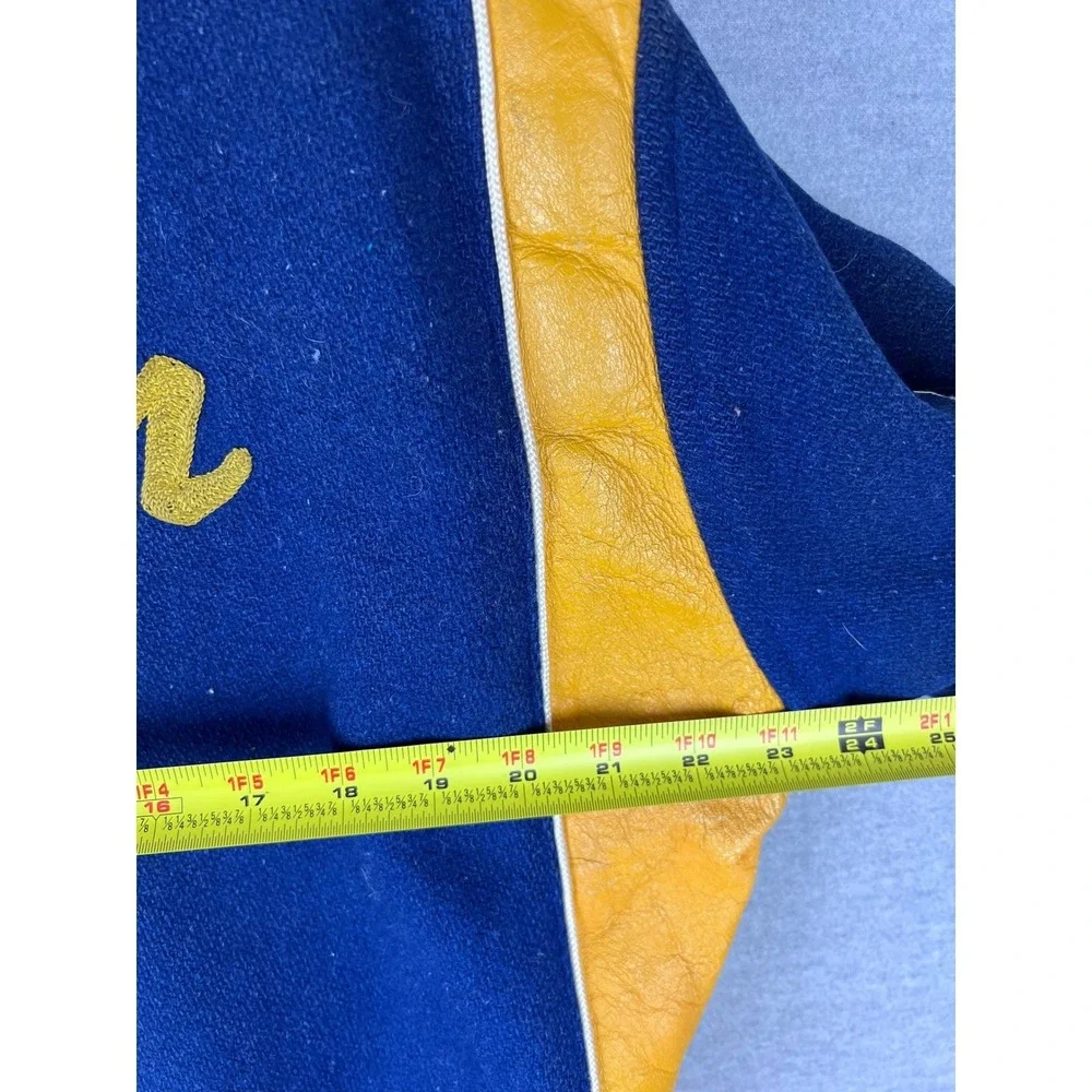 Vintage Lehman‎ Varsity Letterman Jacket Mens Blue Yellow Leather True Vintage
